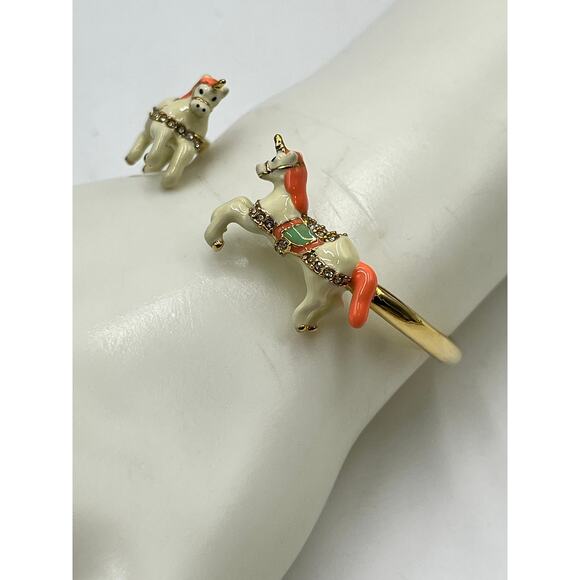 Kate Spade Carousel Horse Carnival Nights Unicorn Open Cuff Bracelet Gold Pink - Picture 2 of 8